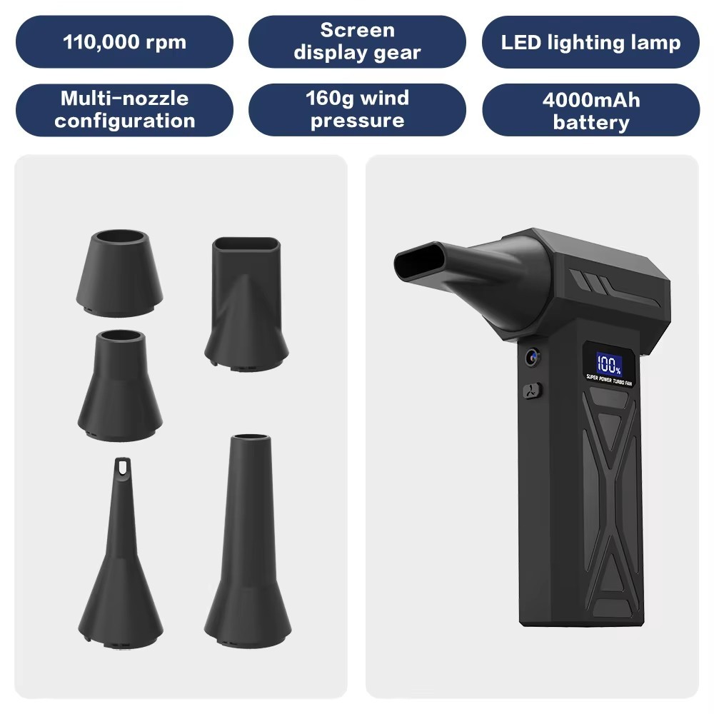 P70 Cordless Compressed Air Duster 110000RPM 4 Gear Turbo Blower LED PC Cleaning