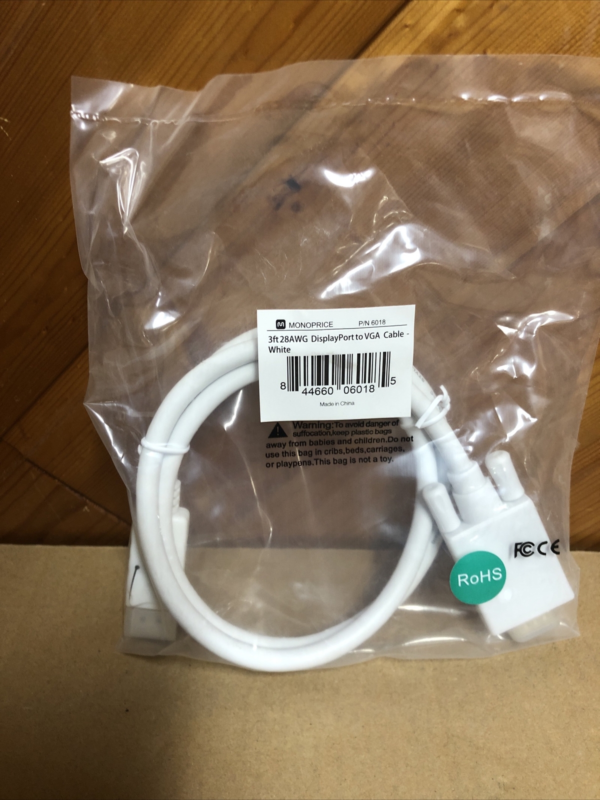 Monoprice DisplayPort to VGA Cable 3ft White, 28AWG, Gold Plated Connectors New