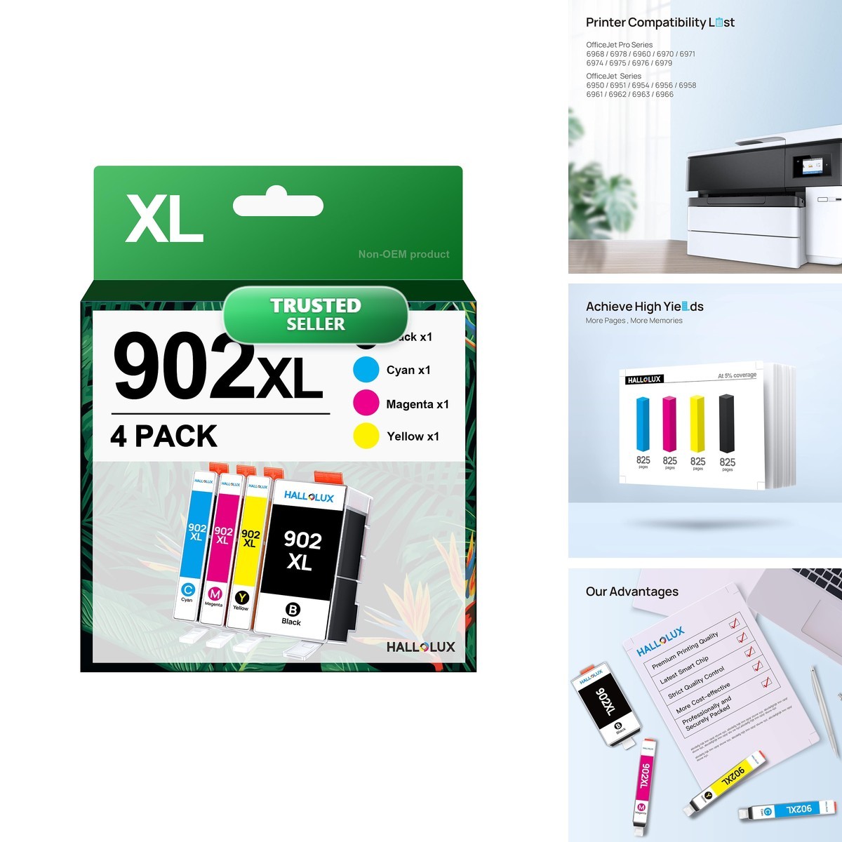 Hallolux 902XL Ink Cartridges Compatible for HP OfficeJet Pro 6978 6960 6968