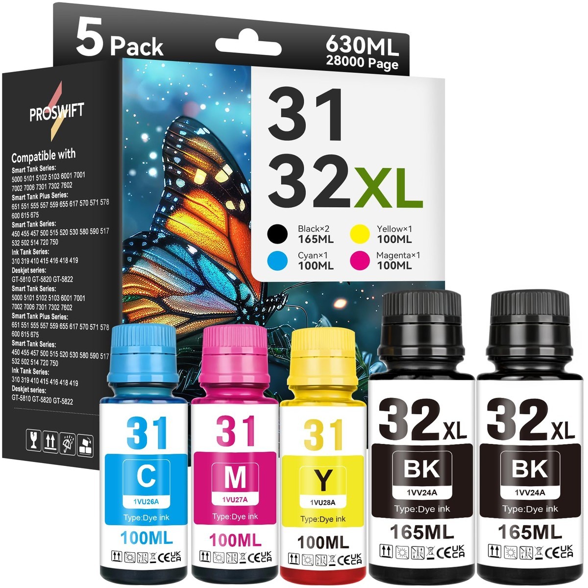 PROSWIFT 31 32XL Ink Bottle Set Replacement for Smart Tank 7602 6001