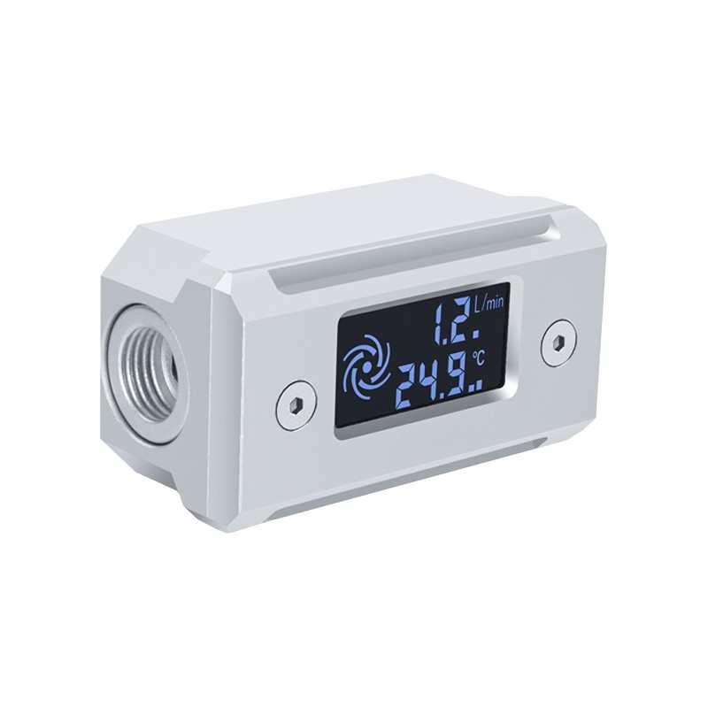 Digital Flow Temperature Meter G1/4 LED Silver Metal PC Water Cooling OC-TFD-B05
