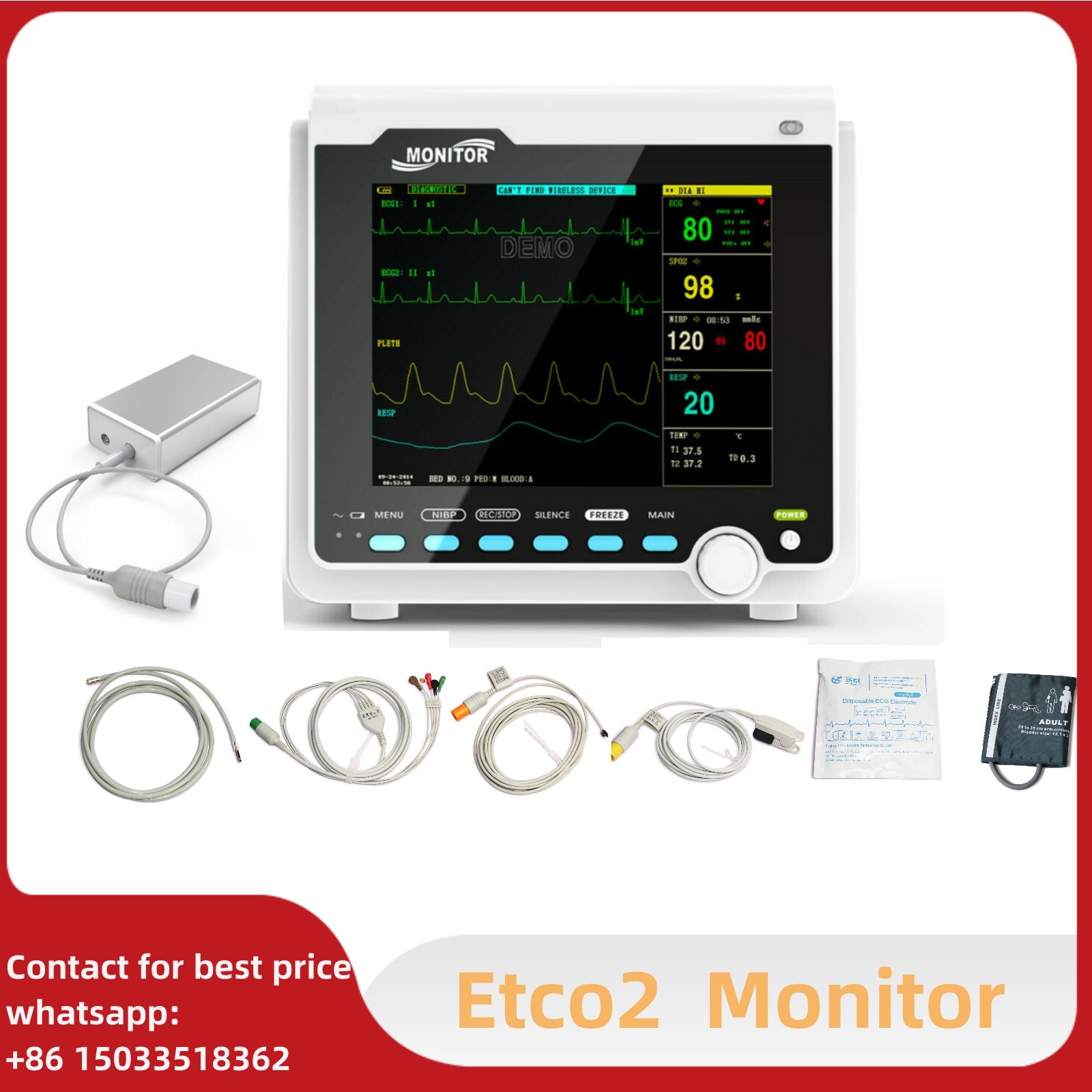 Digital Patient monitor 6 Parameters Vital signs monitor ETCO2 CO2 Capnograph