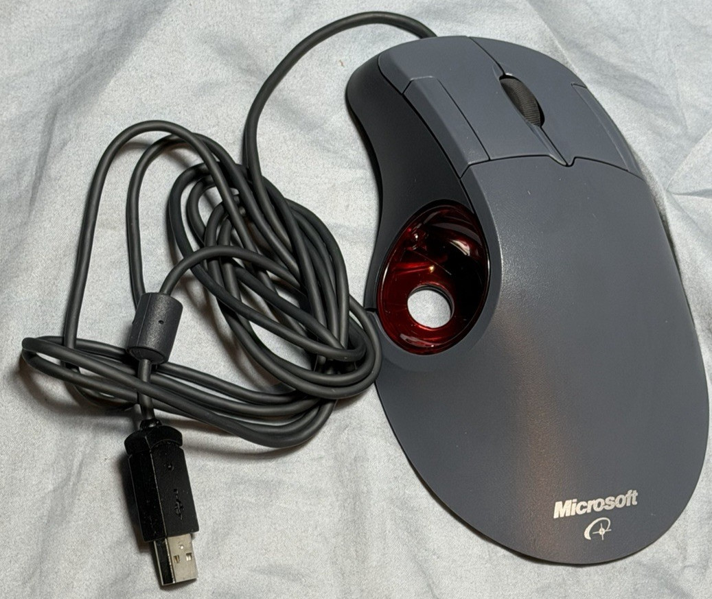 Microsoft Trackball Optical 1.0 USB Ergonomic Mouse Tested Works Needs Ball VGC