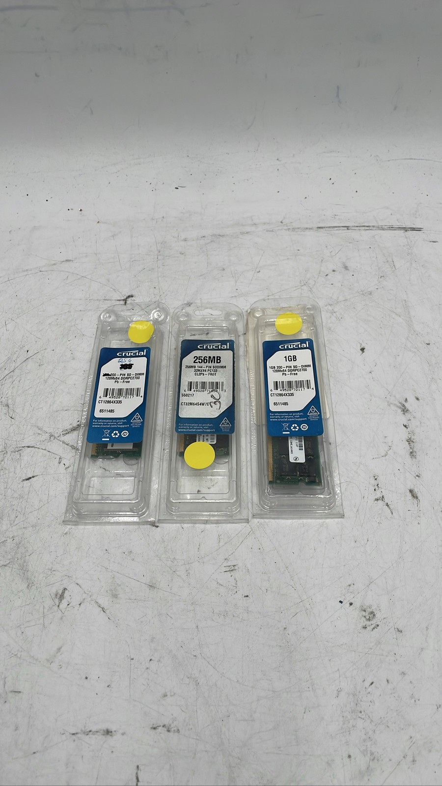 Crucial NANYA Micron DDR PC2700 SO-DIMM RAM 1GB 256MB Lot Of 3