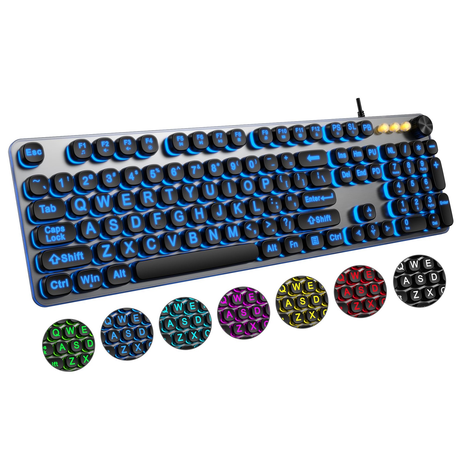 QUASIO Large Print Backlit Keyboard with 7-Color Backlit, Wired USB Lighted...