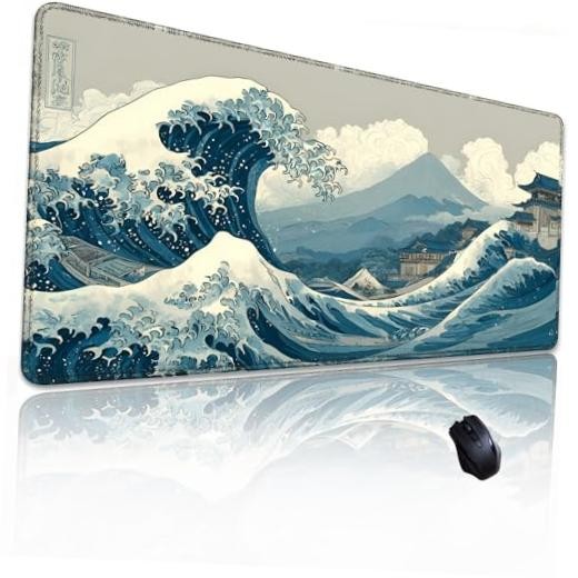 Kanagawa Wave Surfing Mouse Pad, Large Great Mount Fuji Japanese Kanagawa wave