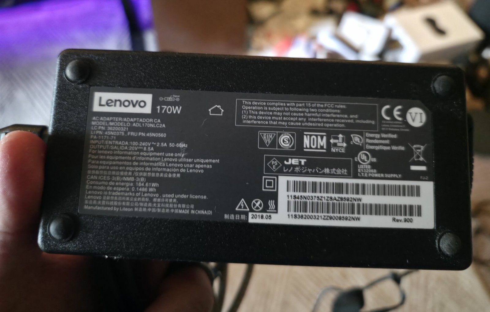Lenovo ADL170NLC2A 170W AC Power Adapter Charger - Black