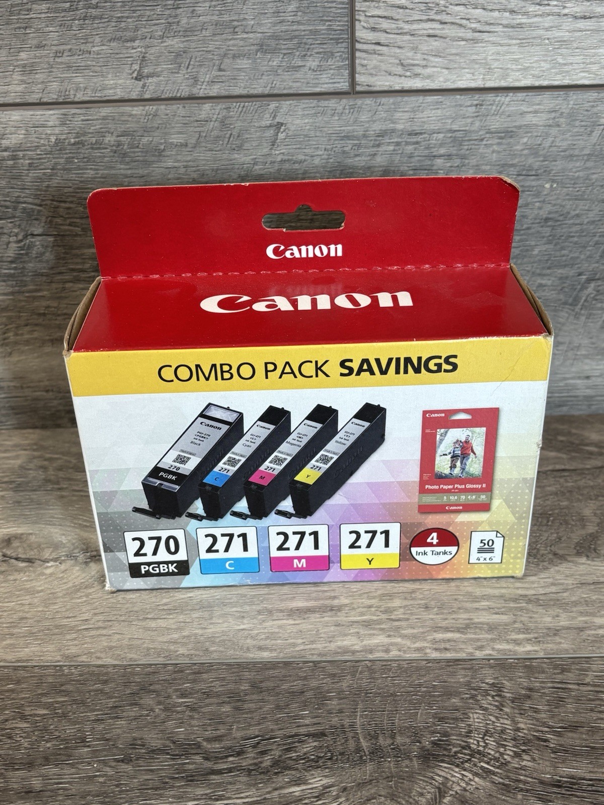 Genuine Canon PGI-270 Black & CLI-271 C/M/Y 4 PACK Combo with 50 Photo Paper NEW
