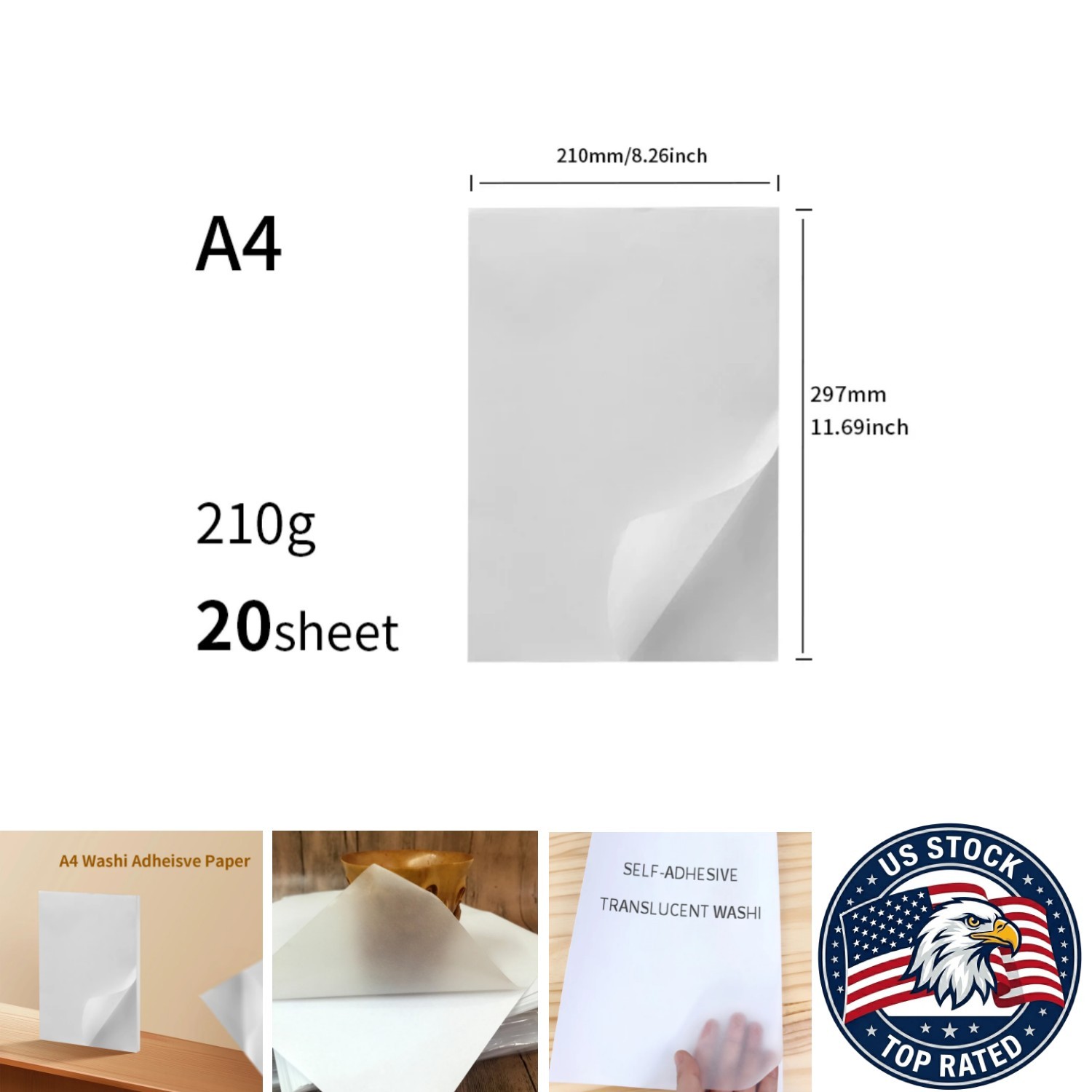 A4 Washi Paper Self-Adhesive Sticker Laser Inkjet Printable - 20Sheets