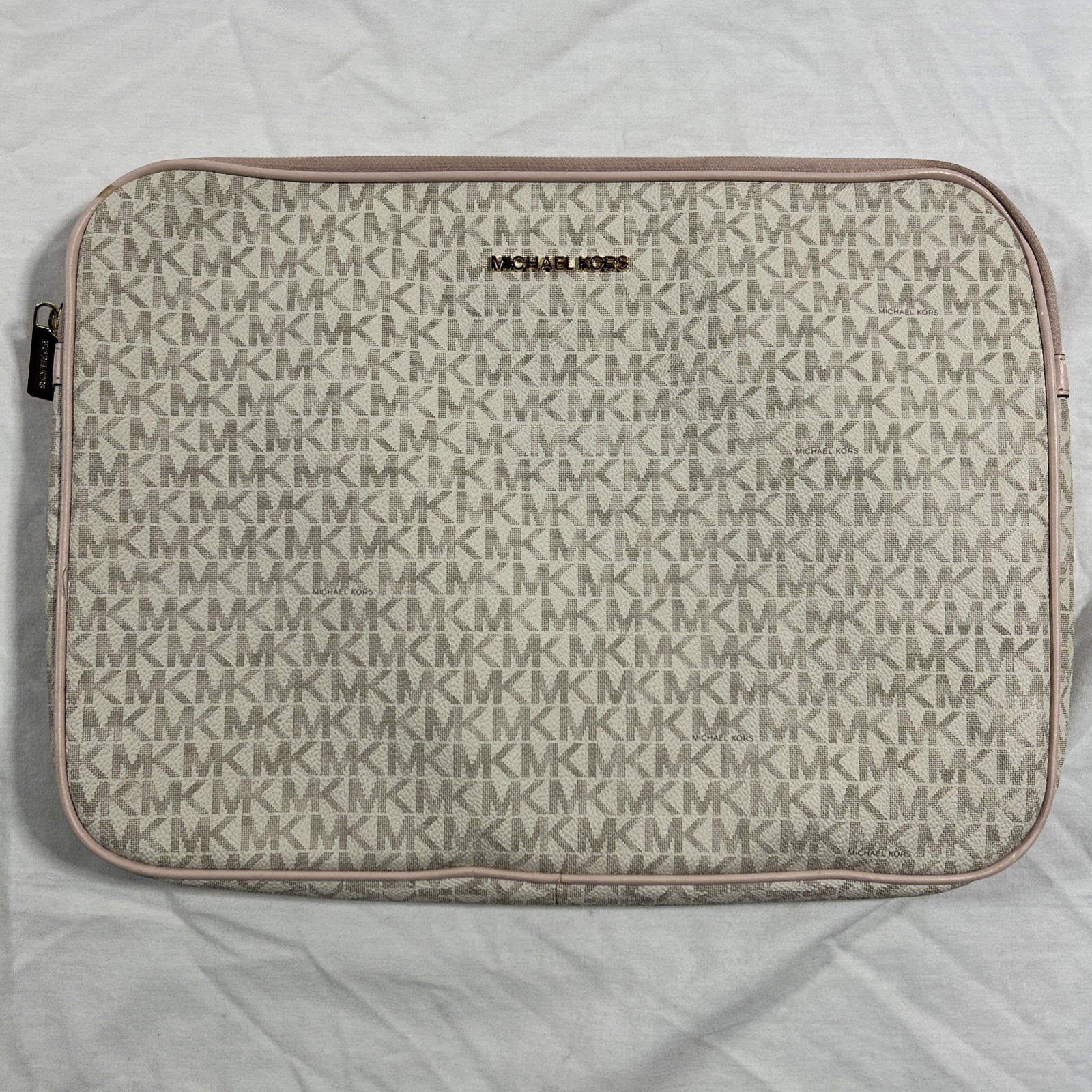 Michael Kors MK Logo Canvas Padded Sleeve Case for 13" Laptop Beige Brown Pink