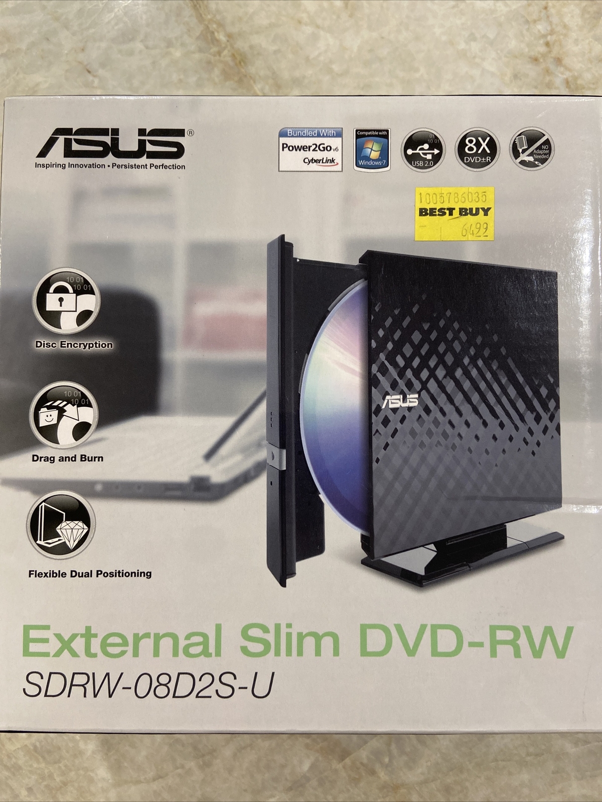 ASUS SDRW-08D2S-U  External  Slim DVD±RW 8x  USB 2.0 Drive- New