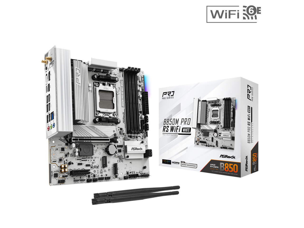 ASRock B850M Pro RS WiFi White Micro ATX Motherboard
