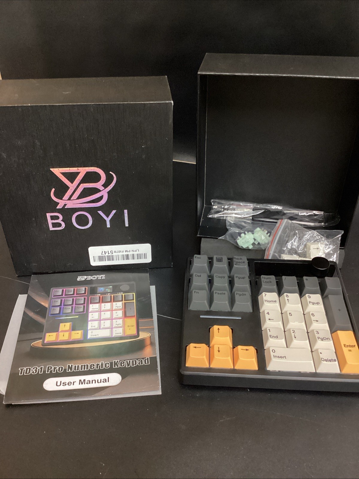 BOYI TD31Pro Mechanical Numpad,Mini Keyboard with Black-Grey-yellow (open Box)