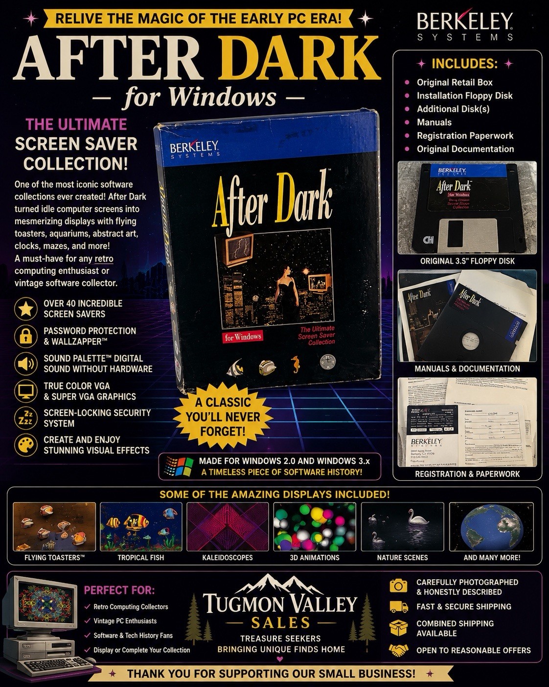 Berkeley Systems After Dark for Windows 3.5 Floppy Complete Vintage Screen Saver