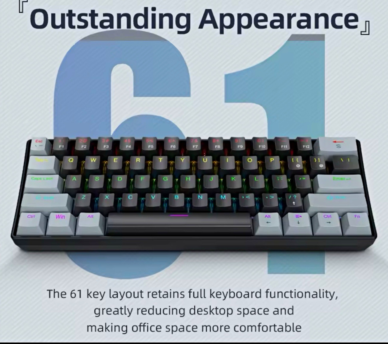 APAYADO K61 61-Key Mini Mechanical Keyboard Wired USB-C RGB QWERTY Black/Gray
