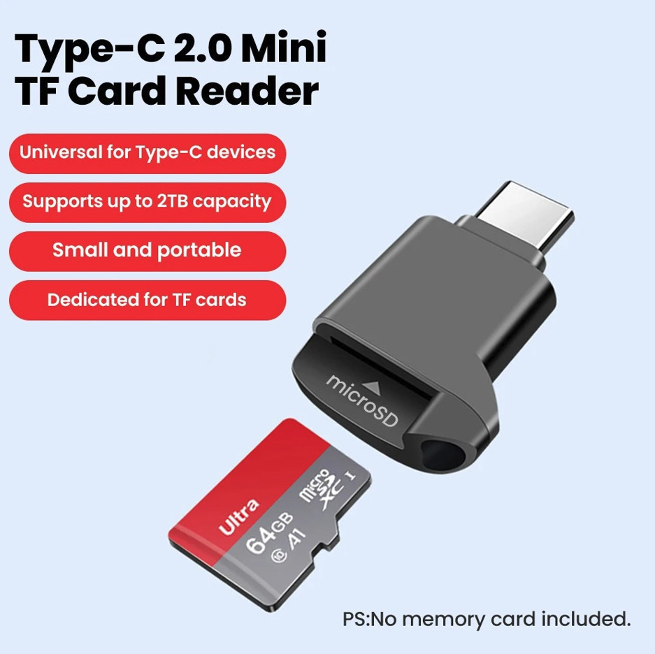 1pc Type-C Mini TF Card Reader USB 2.0 MicroSD Memory Card Adapter - NEW