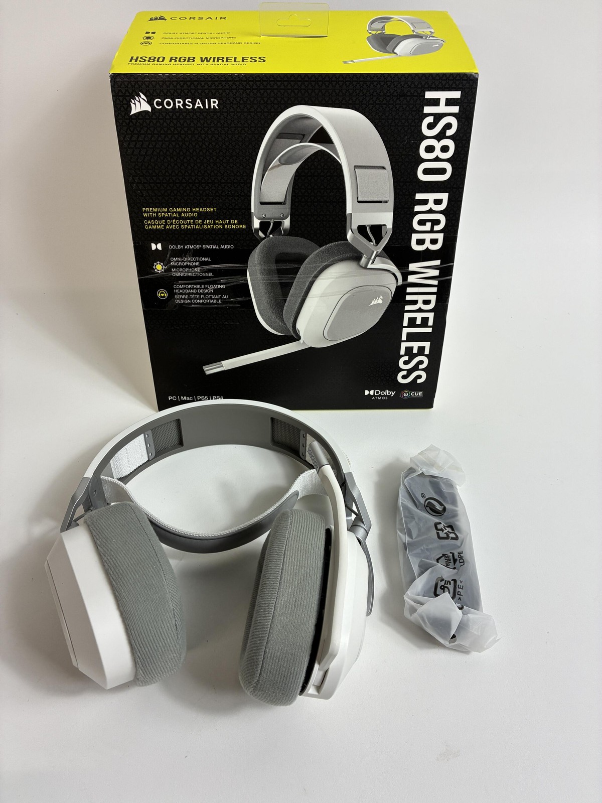 Corsair HS80 RGB Wireless PC PS5 PS4 Mac Gaming Headset – White *Read