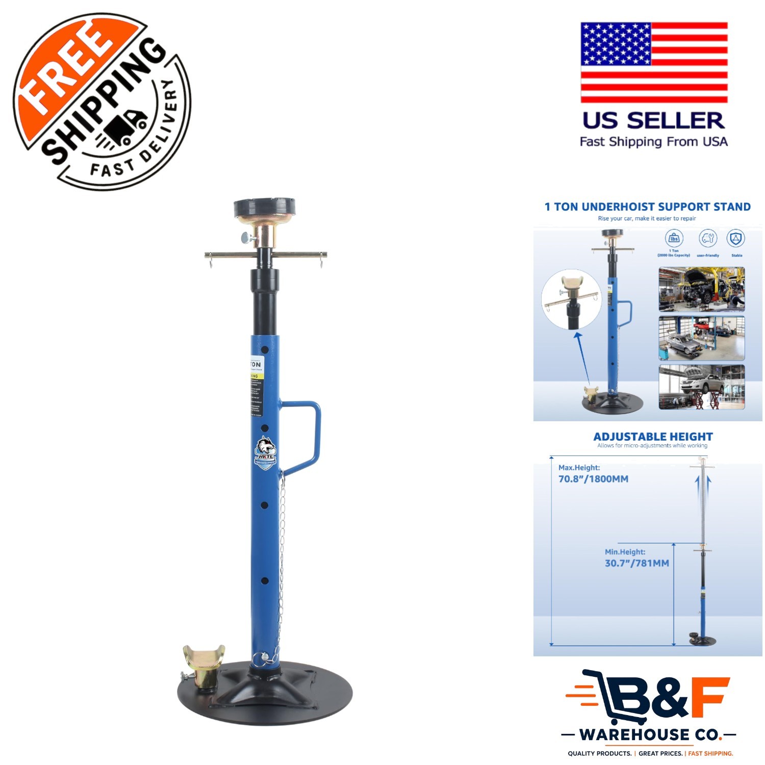 Efficient 1-Ton Underhoist Support Stand with Adjustable Height for Auto Repair
