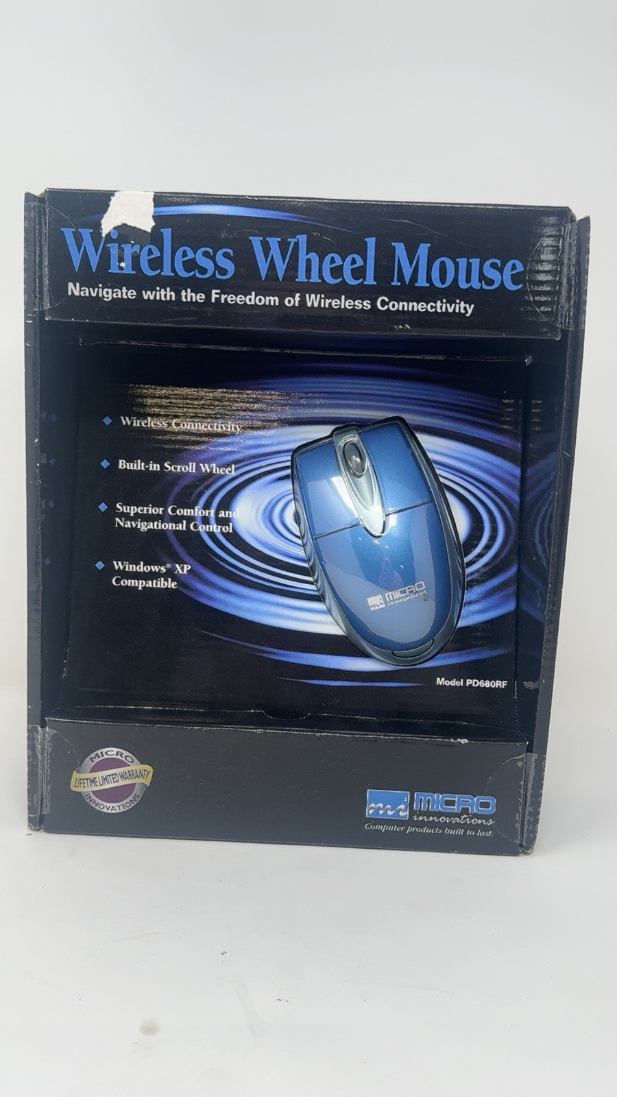 Vintage 2002 Micro Innovations PD680RF Wireless Wheel Mouse RF NIB Blue