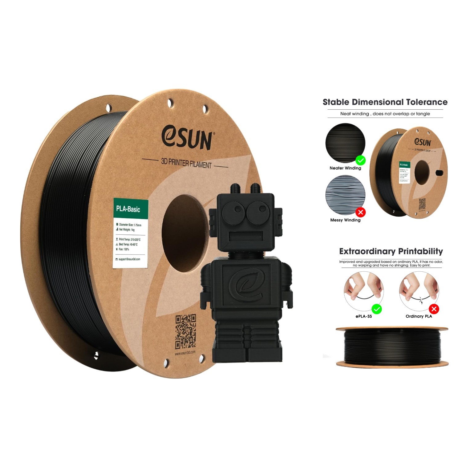 Versatile 1KG Black PLA Filament 1.75mm - Perfect for All Your 3D Printing Needs