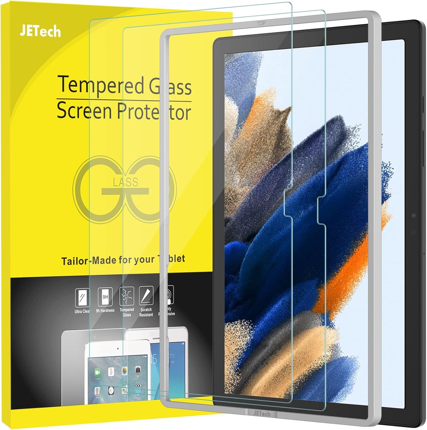 JETech 2-Pack Tempered Glass Screen Protector for Samsung Galaxy Tab A8, 9H Scra
