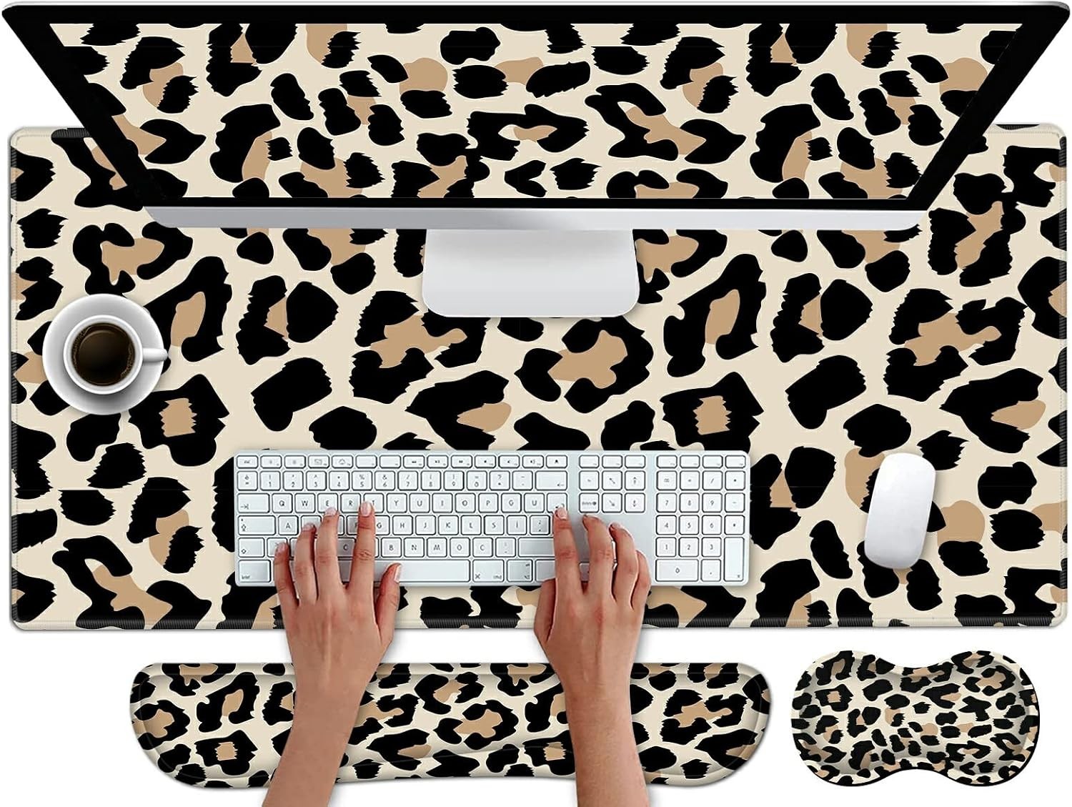 Pretty Mouse Pad and Wrist Rest Set Extended Desk Mat 31.5" x 11.8" with Memory