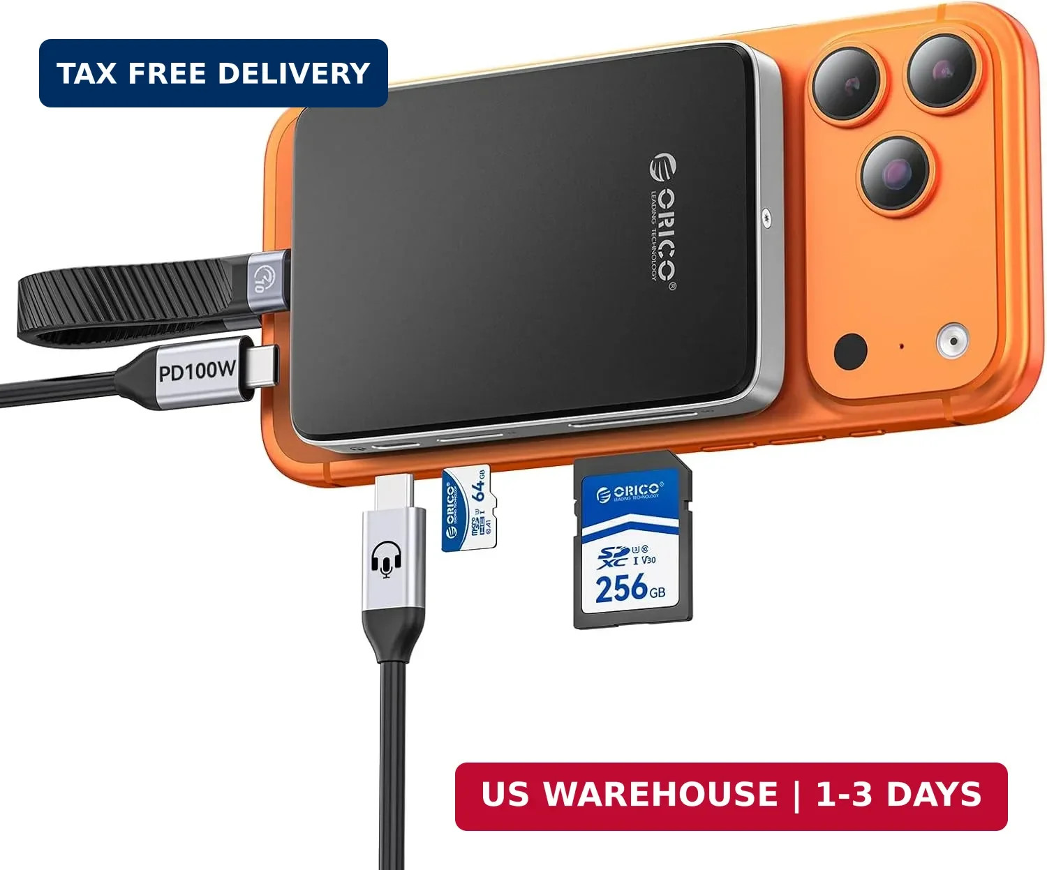 ORICO Magnetic M.2 NVMe SSD Enclosure USB3.2 Gen2 10Gbps PD 100W TF/SD Card Read
