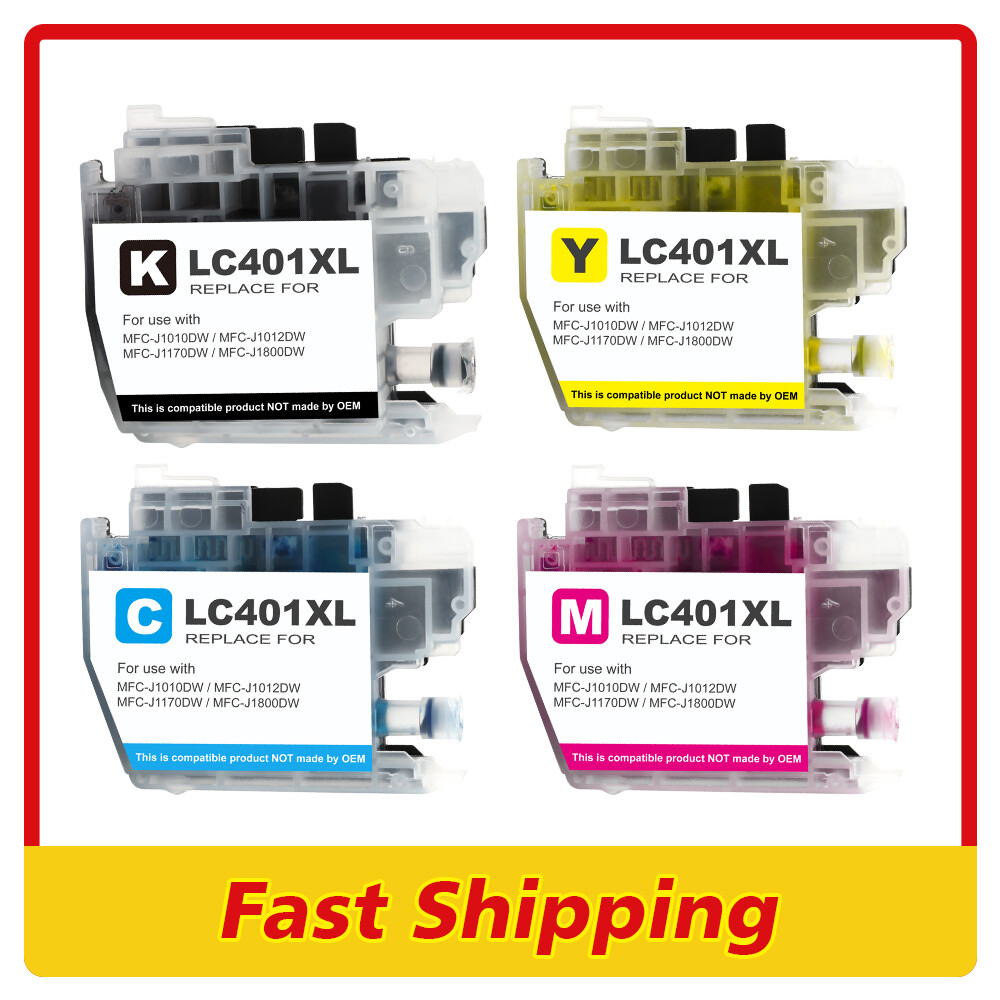 4pk LC401XL H-Yield Ink Cartridges for Brother MFC-J1010DW MFC-J1012DW J1170DW
