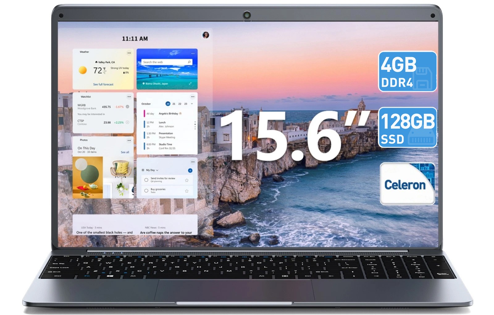 2026 New 15.6" Windows 11 Laptop, Intel Celeron 4GB RAM 128GB SSD, Business
