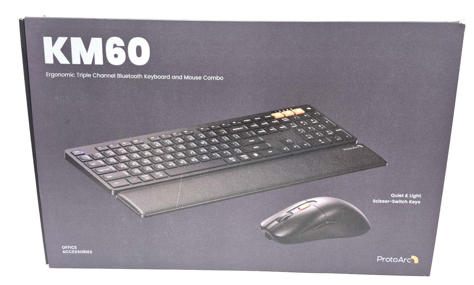 ProtoArc KM60 Ergonomic Wireless Bluetooth Keyboard Mouse Combo 3 Device