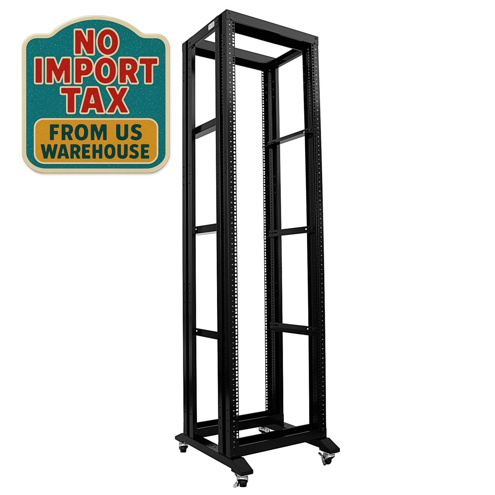 7FT 42U Open Frame Server Network Rack 17" Deep 600MM 4 Post 3 paris L rails
