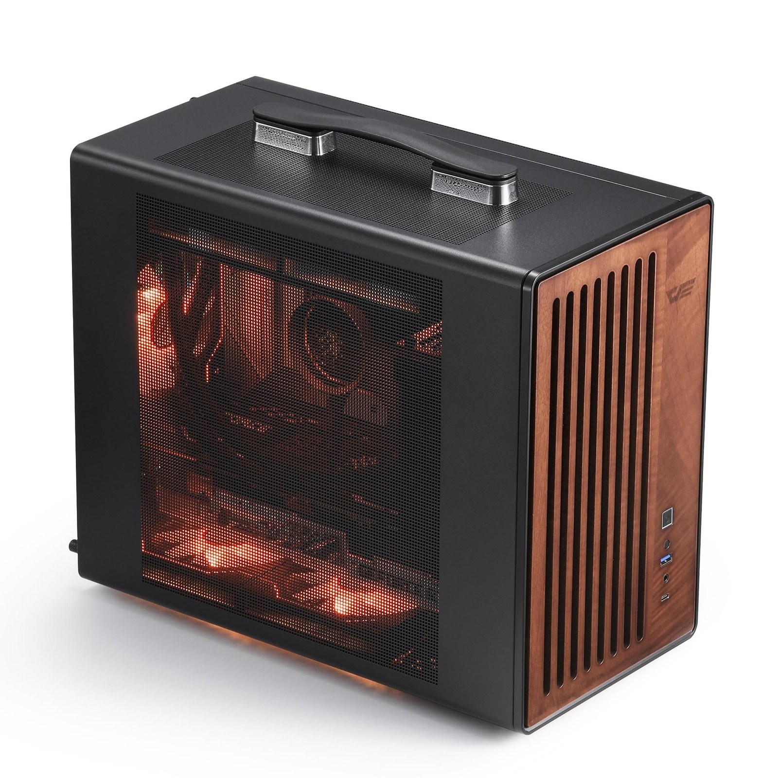 darkFlash WD200 Portable Micro-ATX PC Case – Premium Walnut Wood Design, H