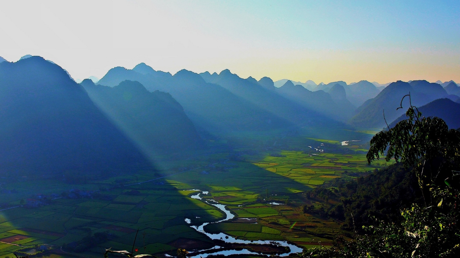 Landscape nature mountains mist valley river field sun Custom Gaming Mat Desk