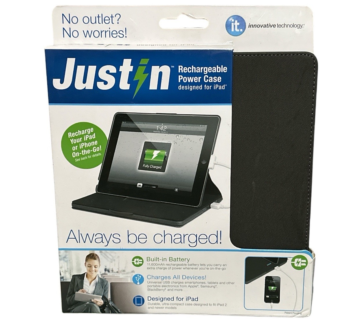 Just in Rechargeable Power Case iPad 2 11600mAh Battery Case New Open Box USB