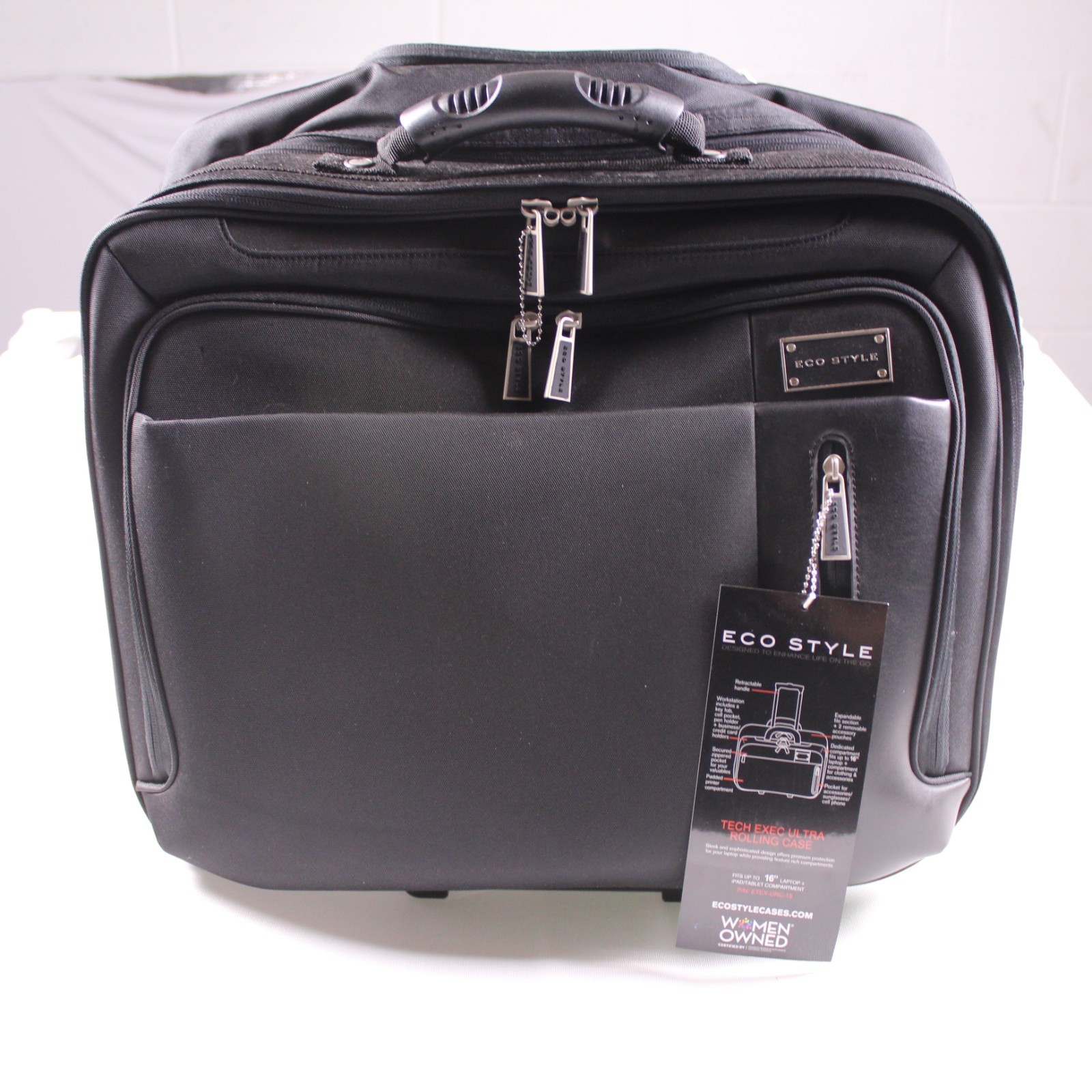 ECO STYLE Tech Exec Ultra Rolling Case Black 16.1" Laptop Mobile Printer Bag NWT