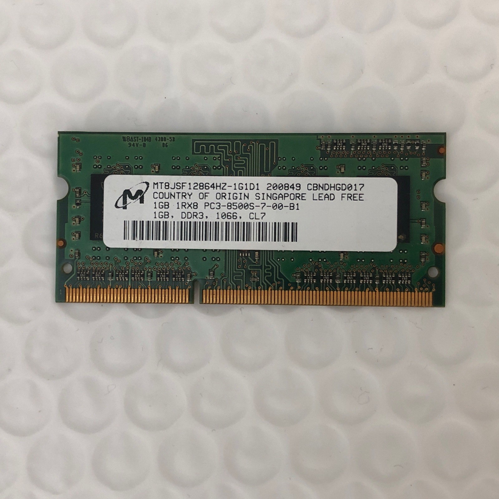 Micron 1GB DDR3 SDRAM PC3-8500S 1066MHz 204-Pin Ram CBNDHGD017