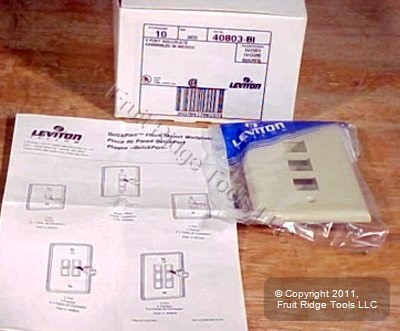Leviton 40803-BI Ivory Quickport 1-Gang 3-Port Modular Wallplates Covers 10-Pack