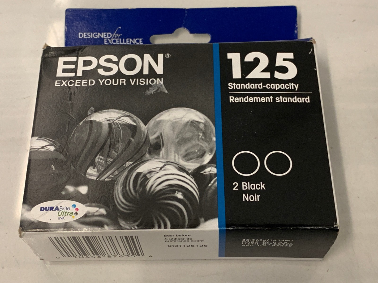 Epson 125 Black Ink Cartridges 2-Pack Standard Capacity DURABrite Expired 2024