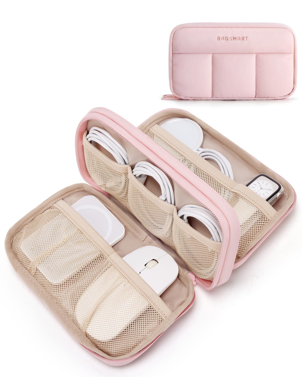 BAGSMART Electronics Organizer Travel Case for 8.3"L x 5.3"W x 2.3"H, Pink