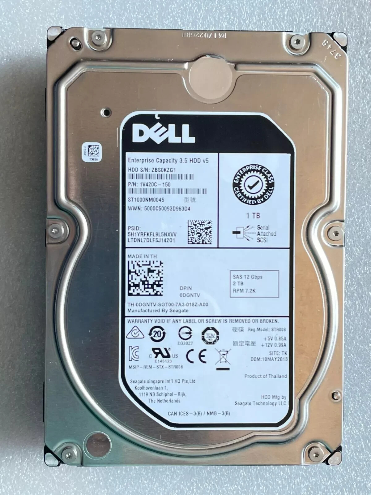 DGNTV for Dell 1TB 7.2K 3.5" NL SAS 12Gbps HDD ST1000NM0045 0DGNTV