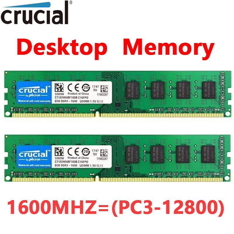 Crucial DDR3 16GB (2X8GB) KIT 1600 MHz PC3-12800 DIMM 240-Pin Non-ECC Memory RAM