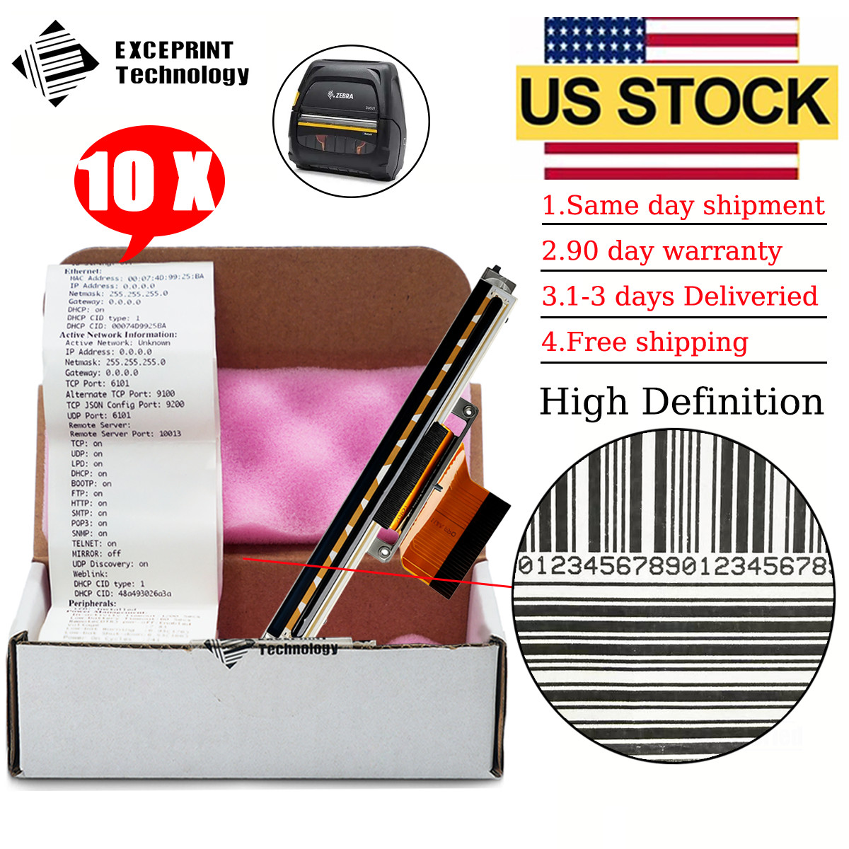 ✅ 10-Packs Printhead for Zebra ZQ521 Thermal Printer P1109578-002 USA STOCK ✅