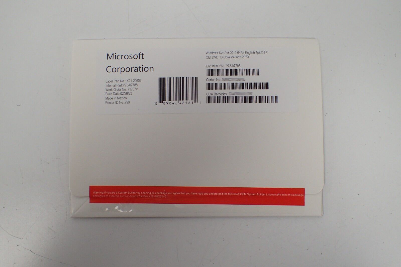 Microsoft Windows Server 2019 Standard x64 DVD 16-Cores + PRODUCT LICENSE KEY HD