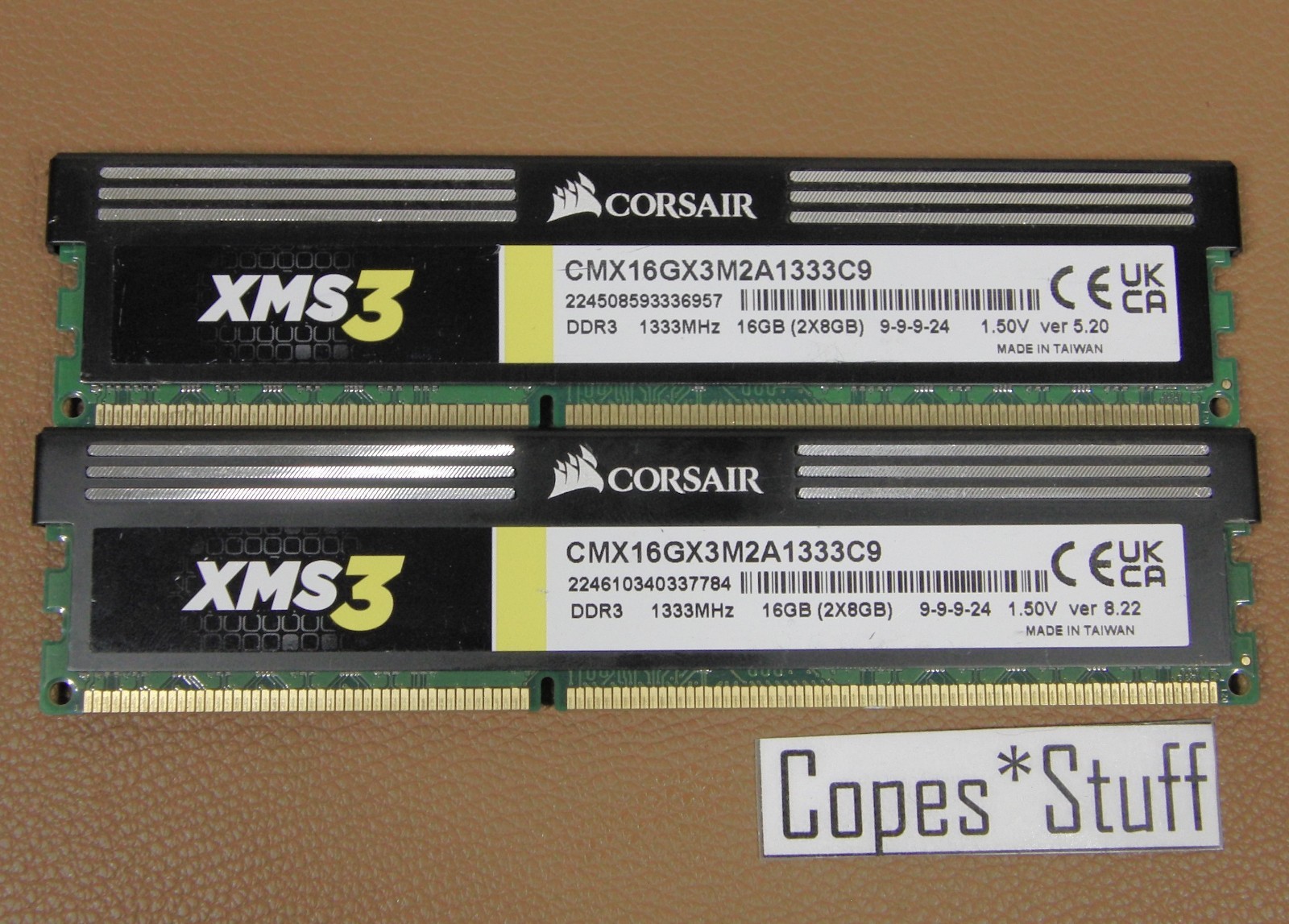 Corsair XMS3 CMX16GX3M2A1333C9 DDR3 PC3-10600u 1333MHz LOT (2) x 8GB = 16GB RAM