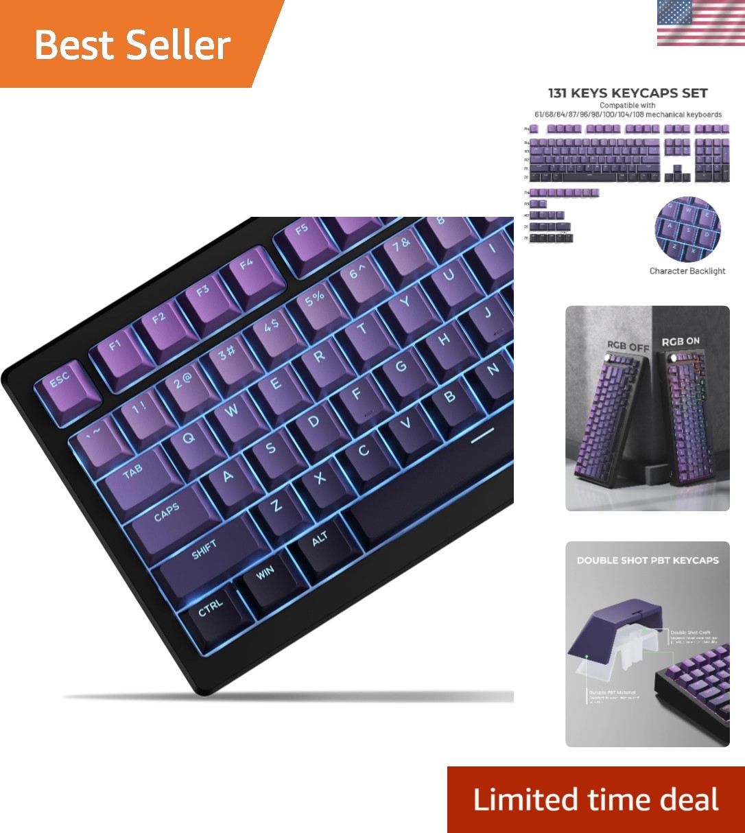 Ergonomic Purple Gradient Keycaps with Backlight - Custom Keyboard Upgrade