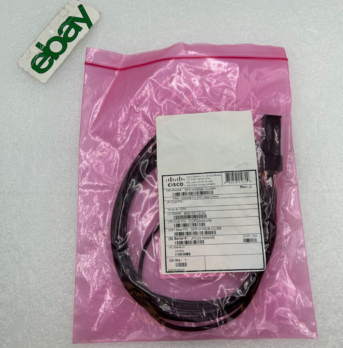 NEW Genuine OEM 3m Cisco SFP+10Gb Network Cable SFP-H10GB-CU3M 10Gb FREE S/H