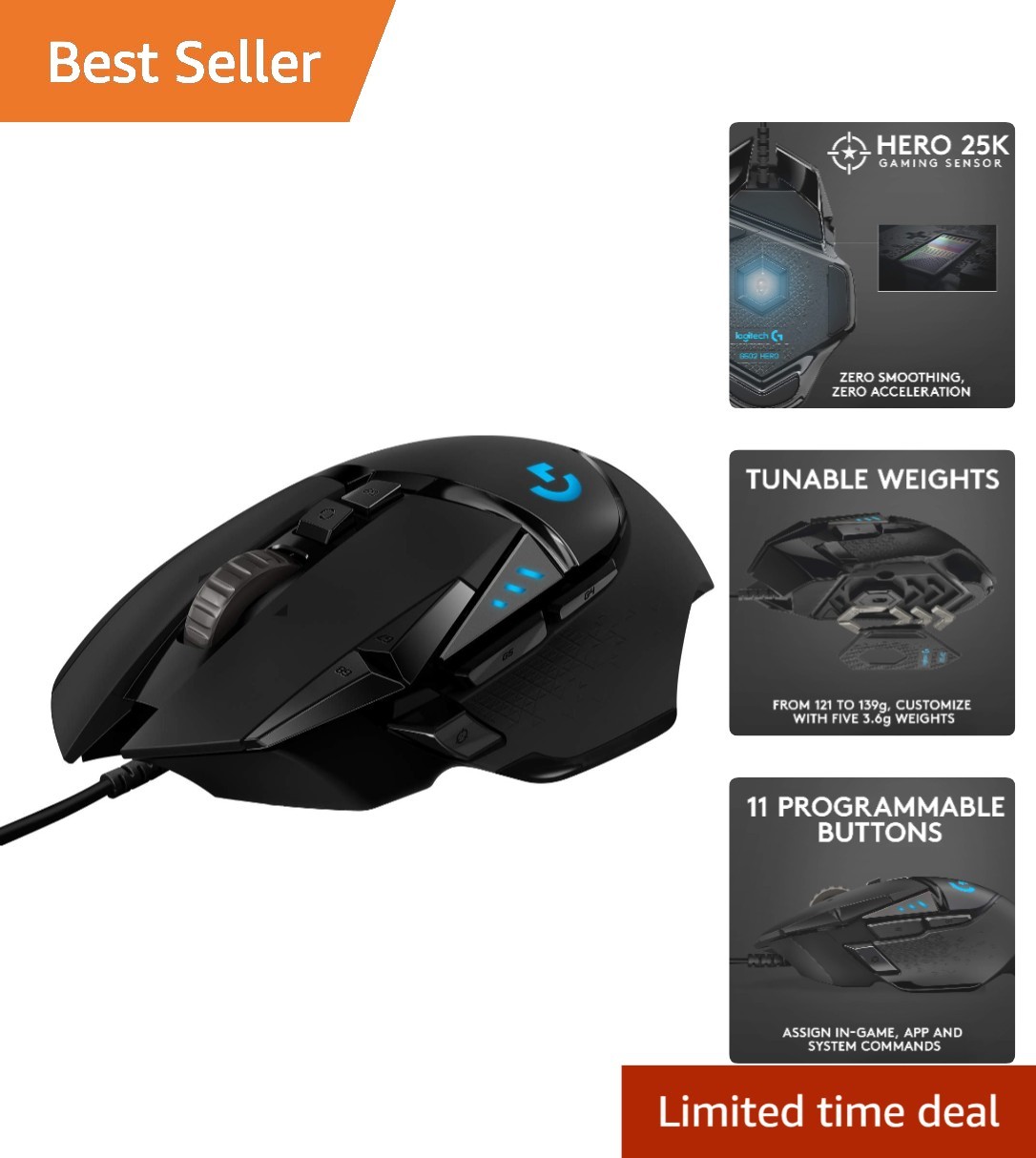 Logitech G502 Hero High Performance Wired Gaming Mouse with Custom RGB