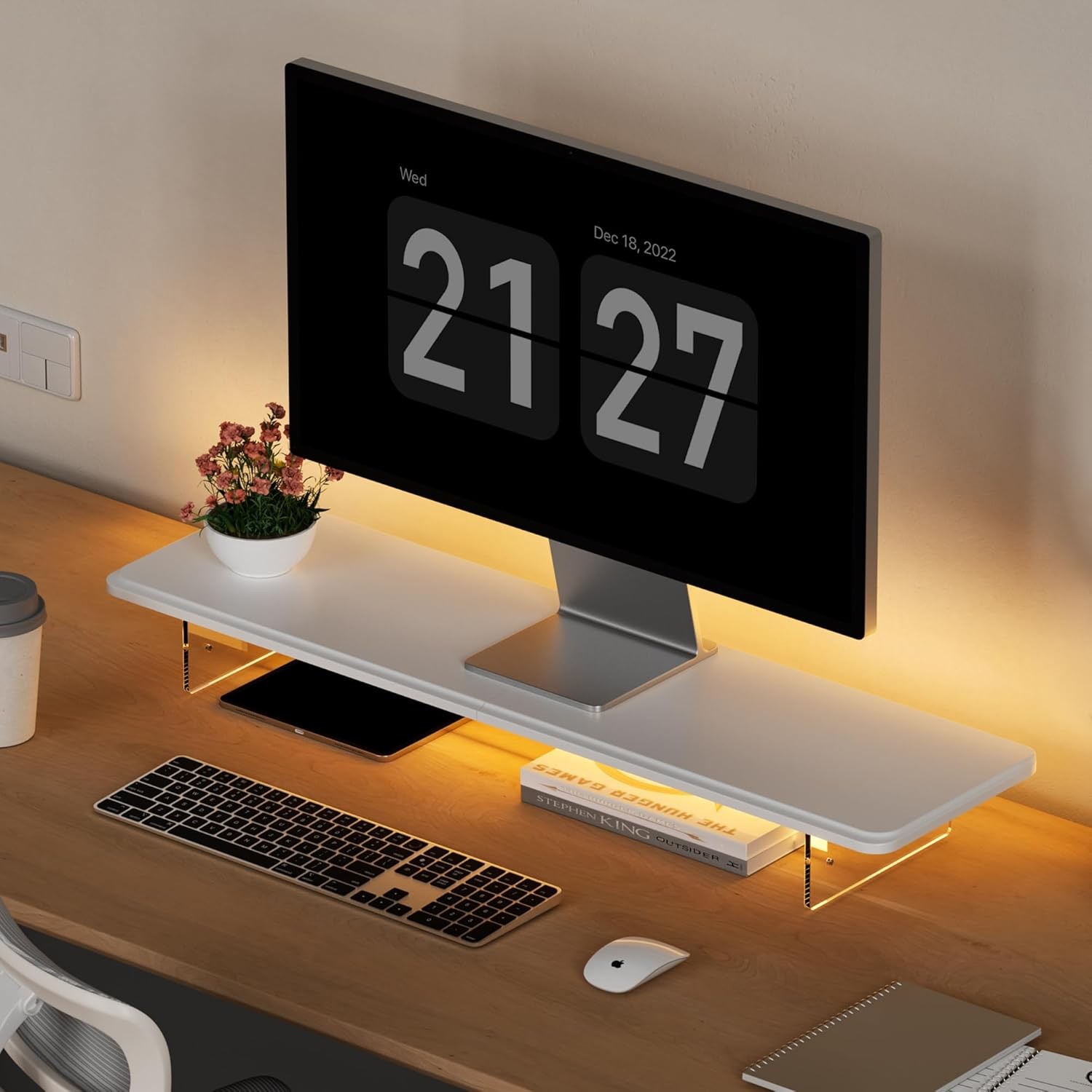 Monitor Stand Riser,31.5-Inch LED Light Wood Computer White 