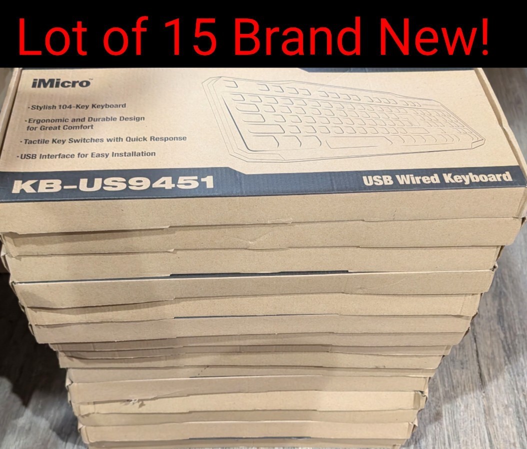 Lot of 15 iMicro KB-US9451 USB Wired Keyboard 104-Key Black Universal Brand New