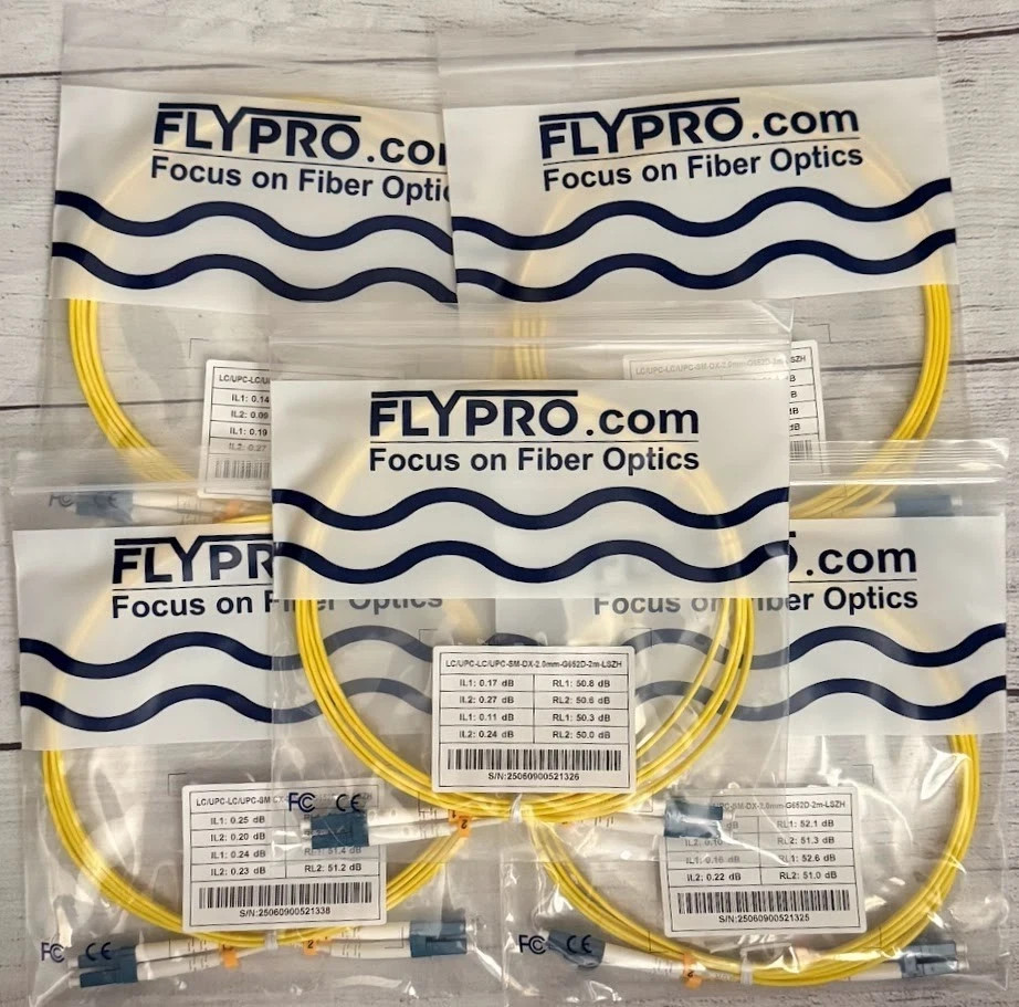 5 Pack FlyPro OS2 LC to LC Single Mode Fiber Patch Cable 2m/7ft Duplex OS2 SM